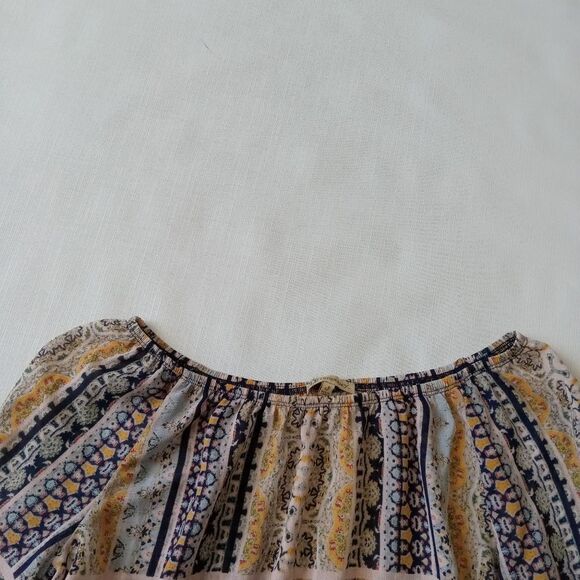 Democracy Bohemian Multicolored Ruffled Bell Sleeve Peasant Blouse Women's Small - Picture 6 of 12